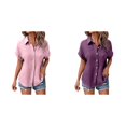 thumbnail image 1 of (2-Pack) Rinsvye Womens Casual Batwing Sleeve Button Down Short Sleeve Shirt Pure Color Oversized Blouse Summer Breathable Top Daily Wear Loose Fit Ladies Apparel, 1 of 5