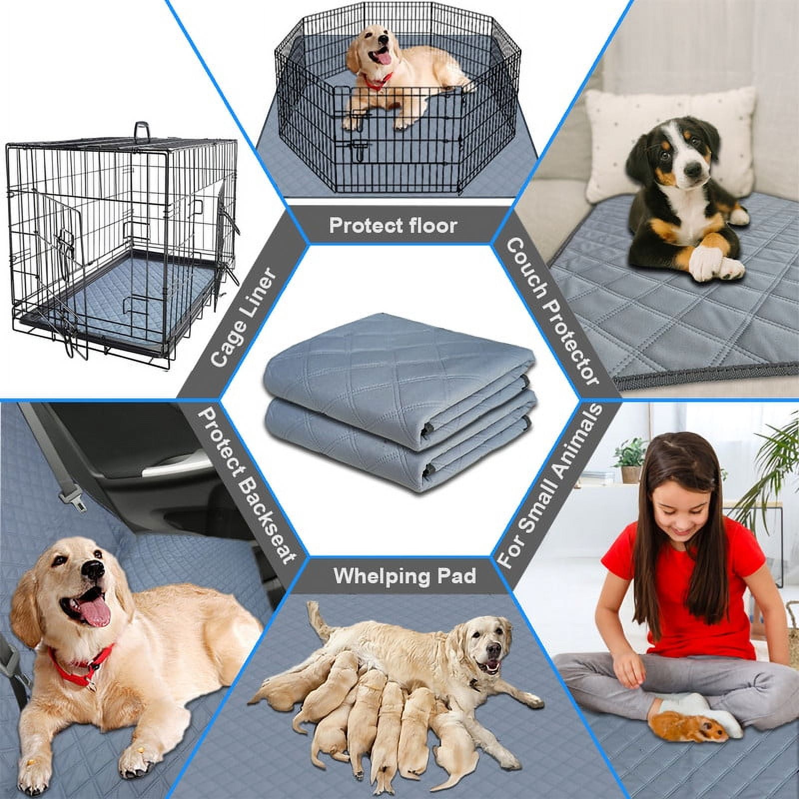 RIOUSSI Washable Pee Pads for Dogs, Puppy Pads for Potty Training with Leakproof Bottom. Light Gray, 4 Pack, 36"x41"