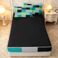 thumbnail image 4 of Manfei Geometric Check Zipper Twin Comforter Sets with Fitted Sheet and 2 Pillowcases,Modern Checkered Zipper Bedding Set,Teal Blue,Black Reversible,4pcs, 4 of 8