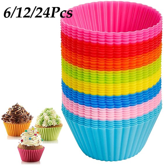 AURORA TRADE 6/12/24Pcs Silicone Muffin Molds CEANake Dessert Baking Pans Liners Cups Tool