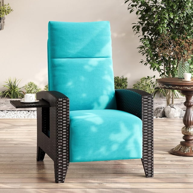 Outdoor Reclining Chair Reclining Patio Chair with Adjustable Backrest and Footrest All-Weather Wicker Chaise Lounge Chair, Air Pump 150° Lay Flat Reclining Chair,for Pool Deck,Blue