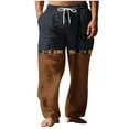 thumbnail image 2 of Mqqzkk Mens Summer Casual Pants Color Block Linen Drawstring Pants Elastic Waist Lightweight Pant Hawaii Beach Yoga Trousers, 2 of 5