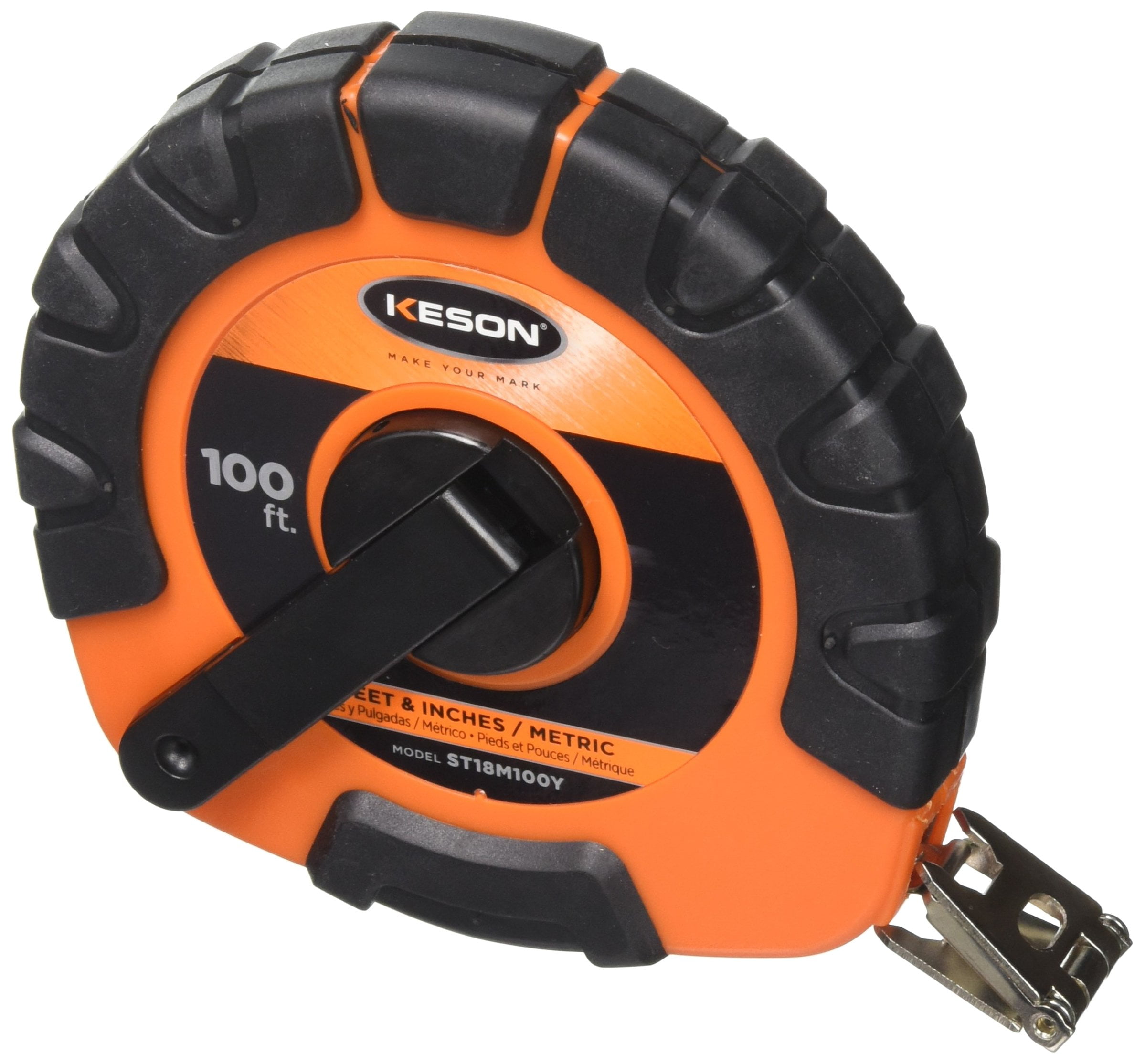 Keson ST18M100Y Closed-ABS Housing Steel Tape Measures (Graduations: ft, in, 1/8 & cm, mm), 100-Foot / 30M, Orange