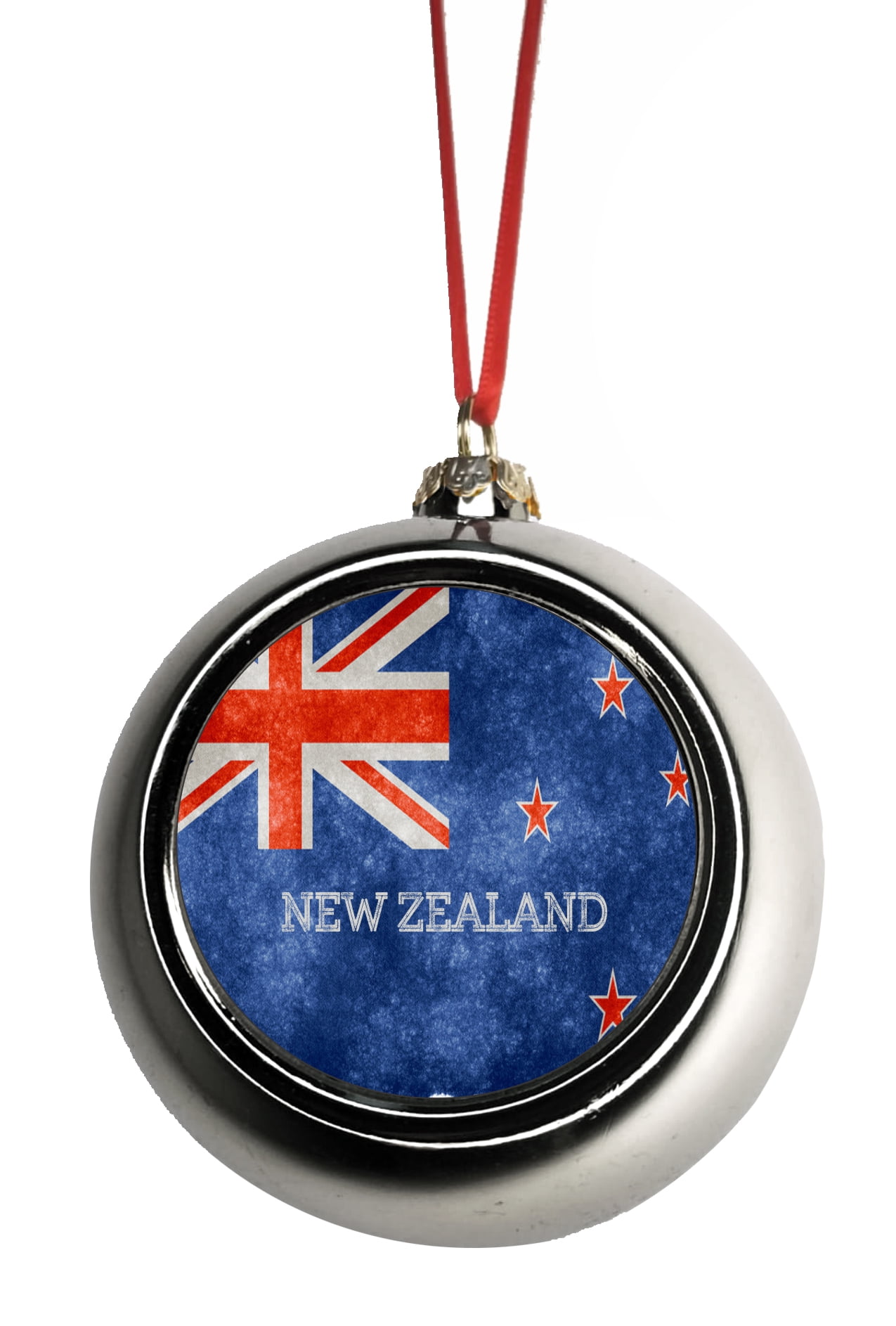 Flag New Zealand Grunge Bauble Christmas Ornaments Silver Bauble Tree