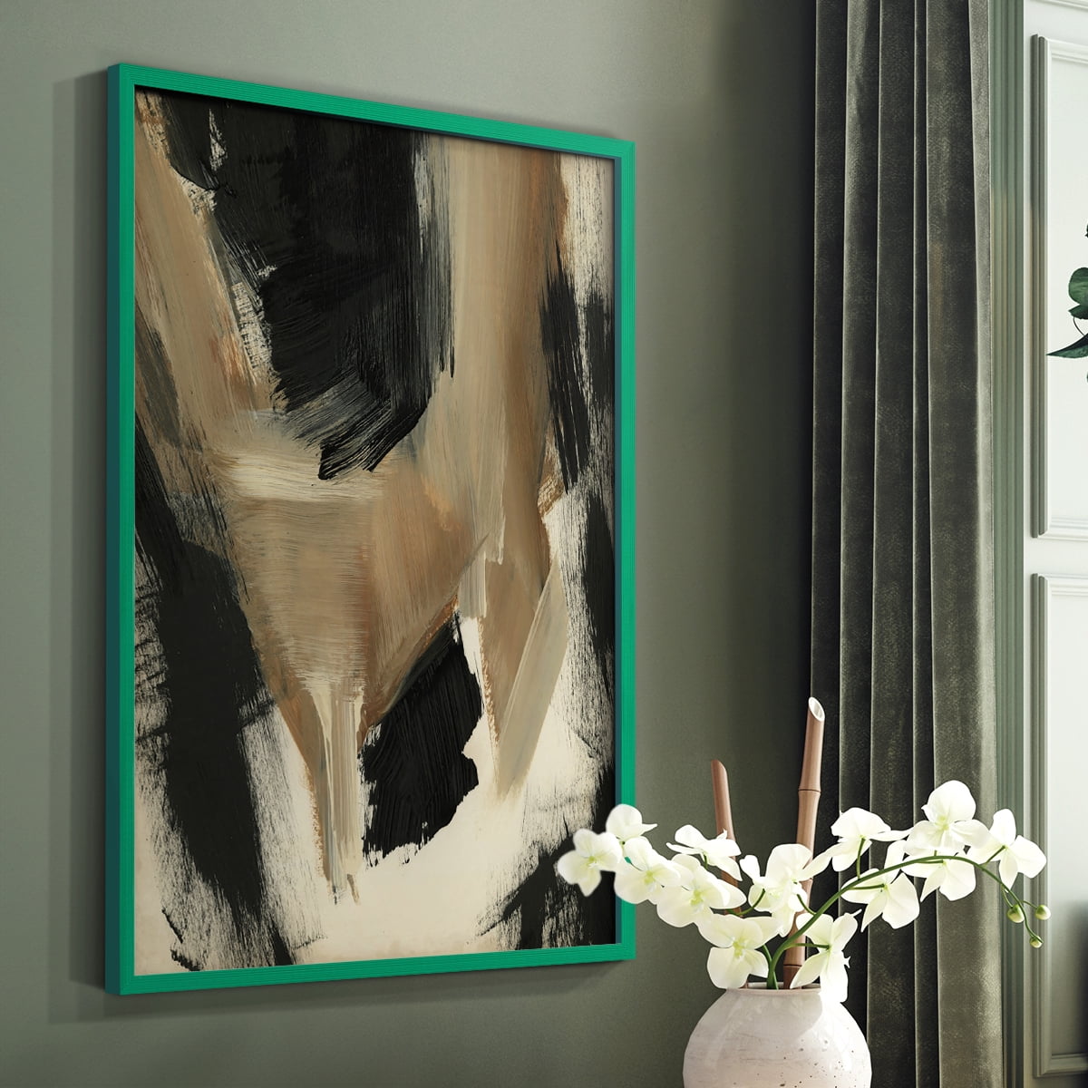 Baked Paintstrokes II Framed Print in Green Solid Wood Framed Print No Nail Hanging