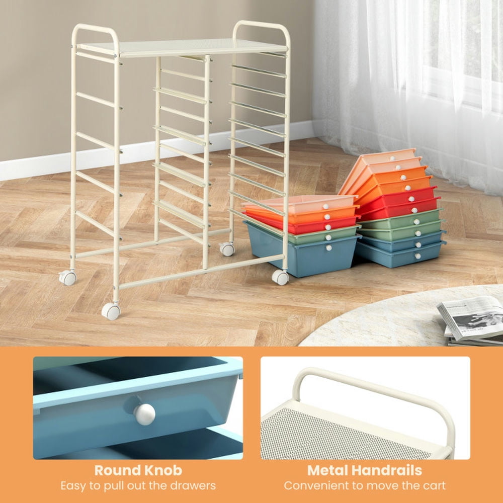 Barara King File Cabinet, Filing Cabinet Organizer,15-Drawer Utility Rolling Organizer Cart Multi-Use Storage-Deep Multicolor