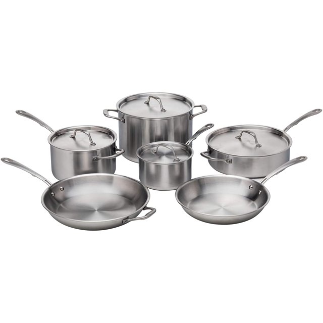 Kitchara Stainless Steel Cookware Set, 10 Piece, Brushed 18/10
