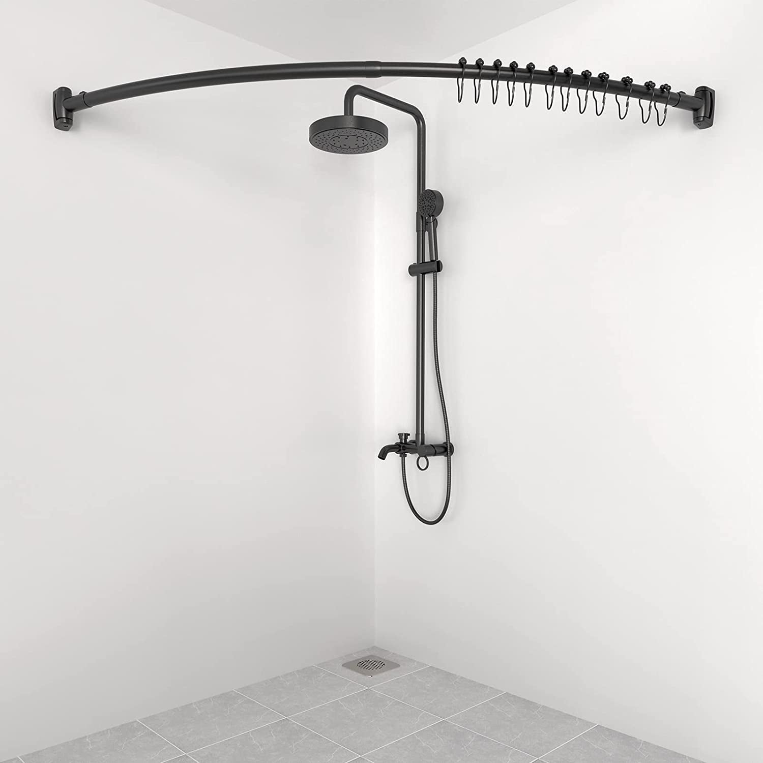 BOTUI Shower Curtain Rod Curved Drill or No Drill, Adjustable Black