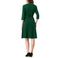 thumbnail image 3 of INSPIRE CHIC Women's Work Elegant Square Neck 3/4 Sleeve Belted Pleated a Line Church Midi Dress XS Dark Green, 3 of 5