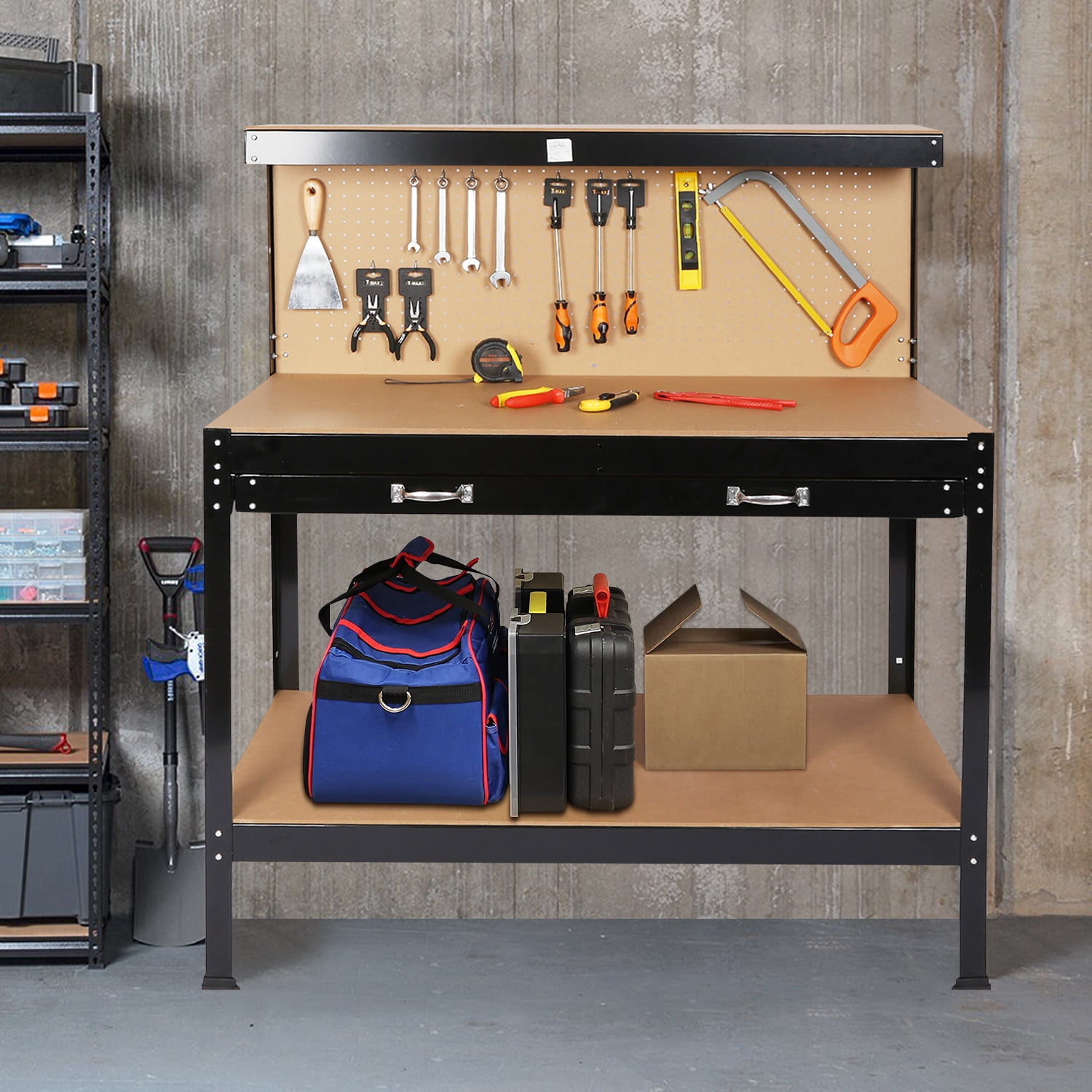 52 Pcs 3 Level Wall Mountable Tool Organiser Pegboard Shelf Garage Tool Rack DIY 