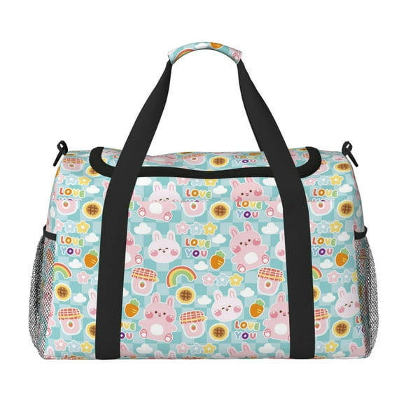 Fotbe Love You Rabbit Bolsa de Viaje con Estampado, Bolsa de Fin de Semana para Mujer con Compartimento para Zapatos, Bolsa de Gimnasio con Bolsillo Húmedo