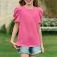 thumbnail image 3 of Efsteb Summer Shirts for Girls Fashion Puff Short Sleeve Tops Round Neck Casual Solid Color Tunic Tshirt (Hot Pink,11 Years), 3 of 9
