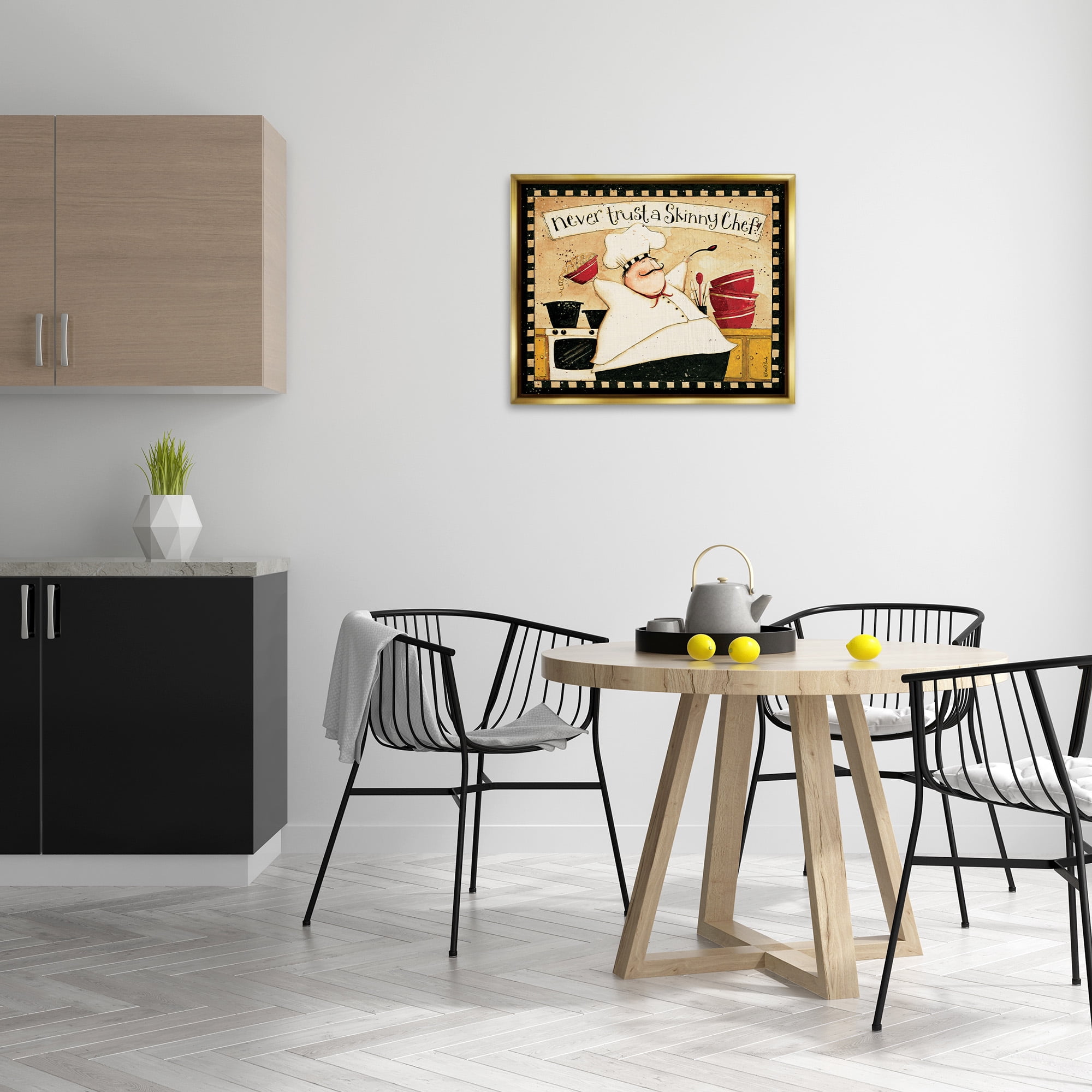 Stupell Industries Skinny Chef Funny Kitchen Food & Beverage Painting Gold Floater Framed Canvas Art Print Wall Art, 31 x 25