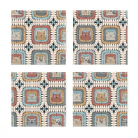 

Linen Cotton Canvas Cocktail Napkins (Set of 4) - Squares Cats Geometric Kitten Kitty Knitting Print Cloth Cocktail Napkins by Spoonflower