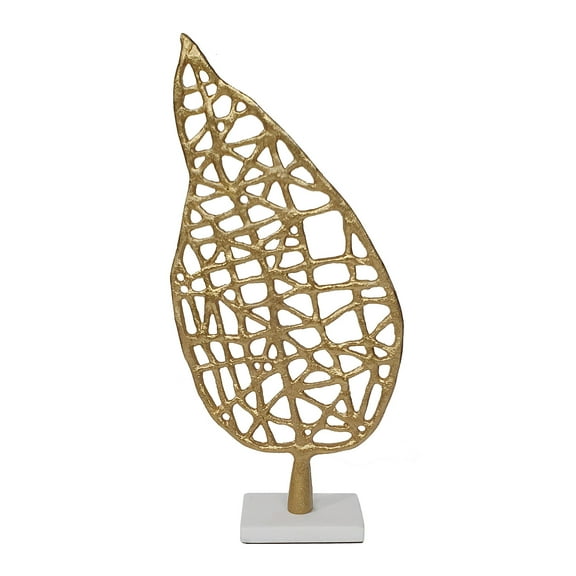 Leaf Table D?cor with Marble Base - 7.5" x 3" x 16" - Gold