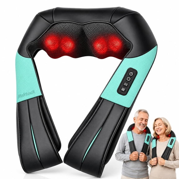 Nekteck Neck Massager with Heat, Shiatsu Back Massager for Pain Relief Deep Tissue, Shoulder Kneading Massage Pillow, Body Muscle Relaxation Tools Gifts for Mom/Grandma/Dad/Grandpa,Blue-NOT Cordless
