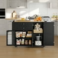 thumbnail image 3 of Homfa 43.3" Portable Kitchen Island Cart with Drop Leaf, 3-Doors 2-Drawers Wood Rolling Storage Cart with Spice Rack and Lockable Wheels, Black, 3 of 8