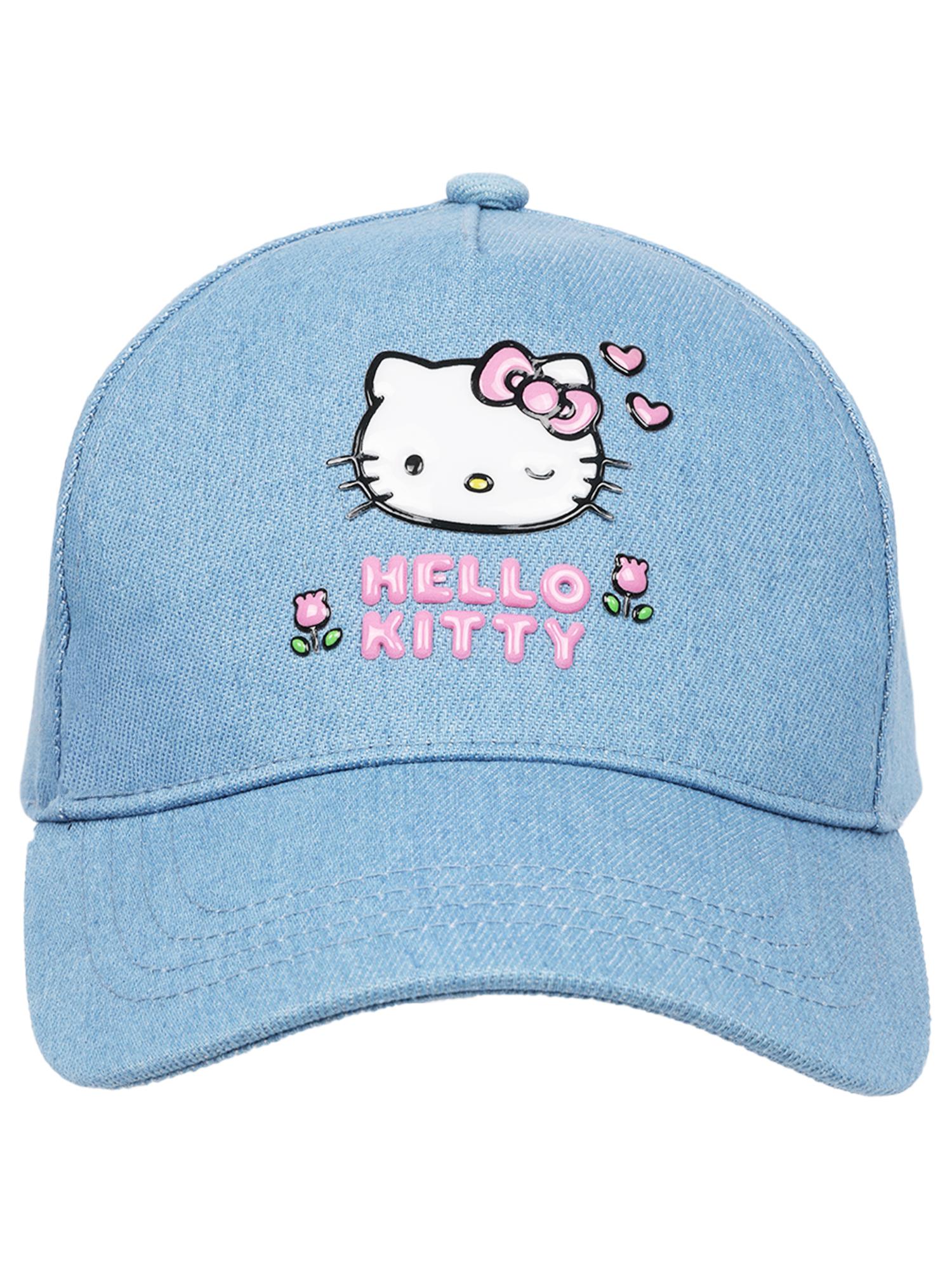 Hello Kitty Girls Character Denim Hat with Puff Patch, One Size Fits Most