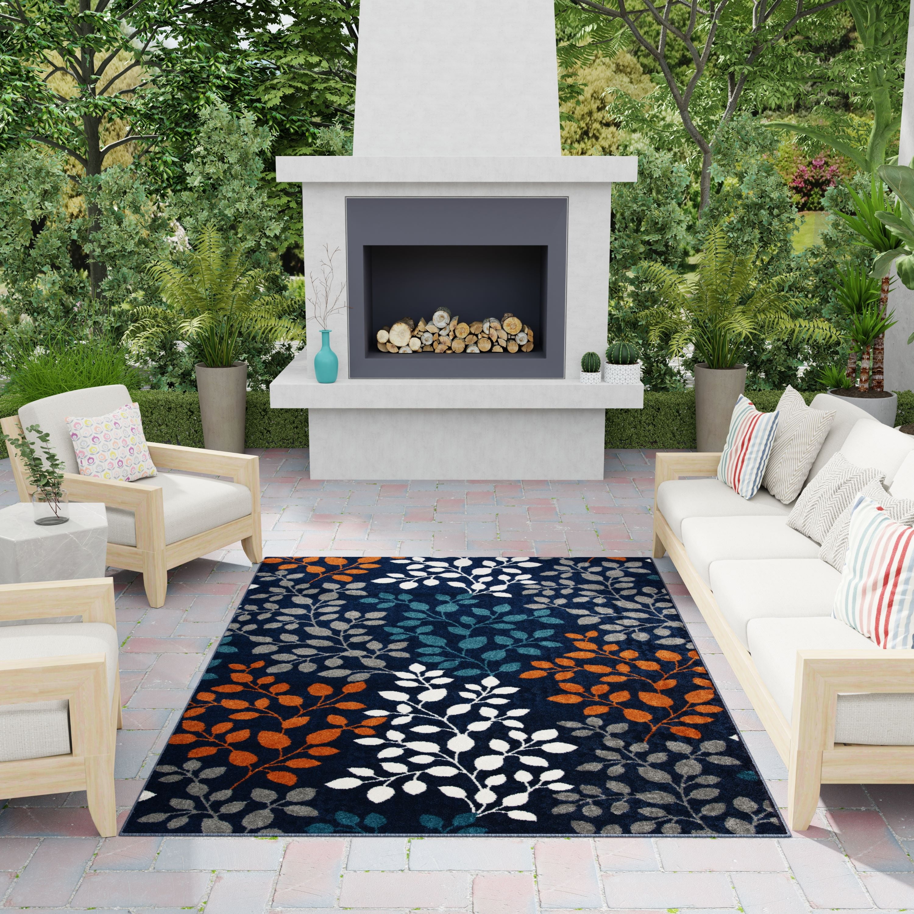 Loomaknoti Terrace Tropic Tiffeni 2' x 3' Floral Indoor/Outdoor Runner Rug , Blue/Gray