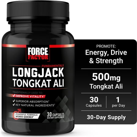 Force Factor Longjack Tongkat Ali for Men to Boost Libido, Vitality, Stamina & Performance, Superior Absorption, 30 Capsules