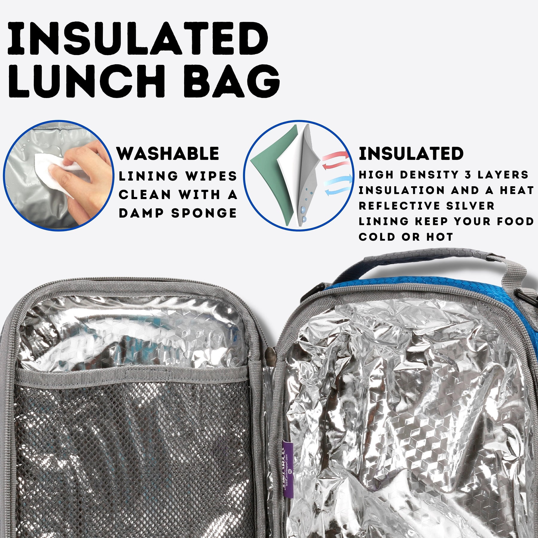 J World Cara Multi-compartment Insulated Lunch Bag with Shoulder straps for School and Office, Navy
