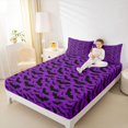thumbnail image 3 of Homewish Purple Bat Camo Queen Sheets for Gothic Lovers, Halloween Silhouette Queen Sheet Sets, 4pcs, 1 Flat Sheet, 1 Fitted Sheet and 2 Pillowcases, 3 of 5