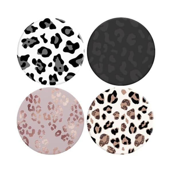 wonima11 Universal Collapsible Phone Grip & Stand Holder - 360° Rotating Foldable Sticker Mount for iPhone Android Smartphones Tablets 4 Pack - White Black Pink Rose Gold Leopard
