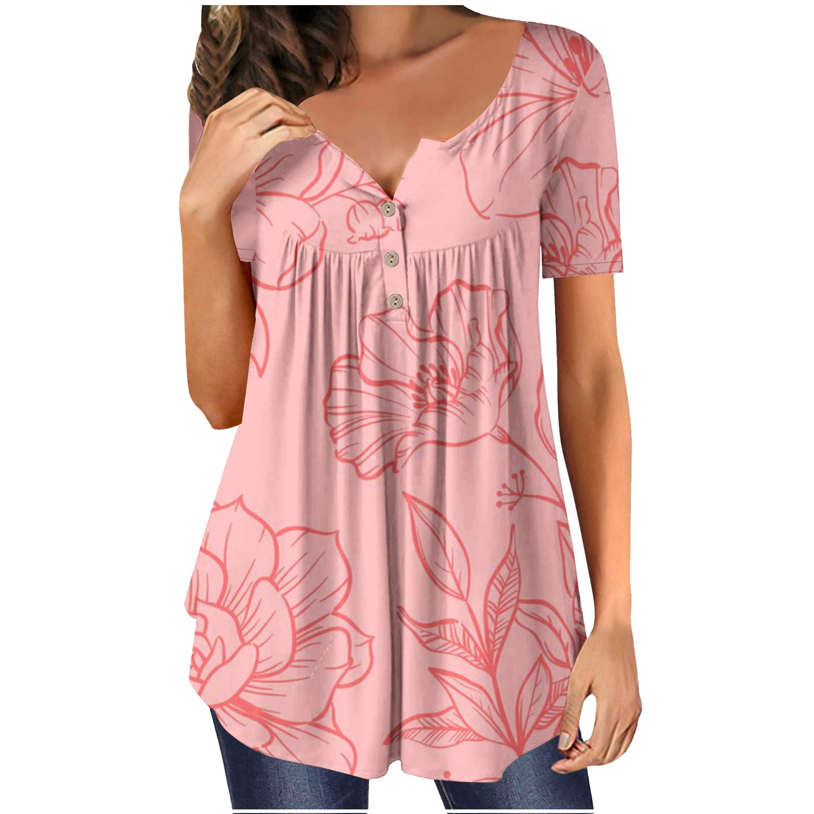 Scyoekwg Trendy Tops for Women Short Sleeve Hide Belly Tunic Tops