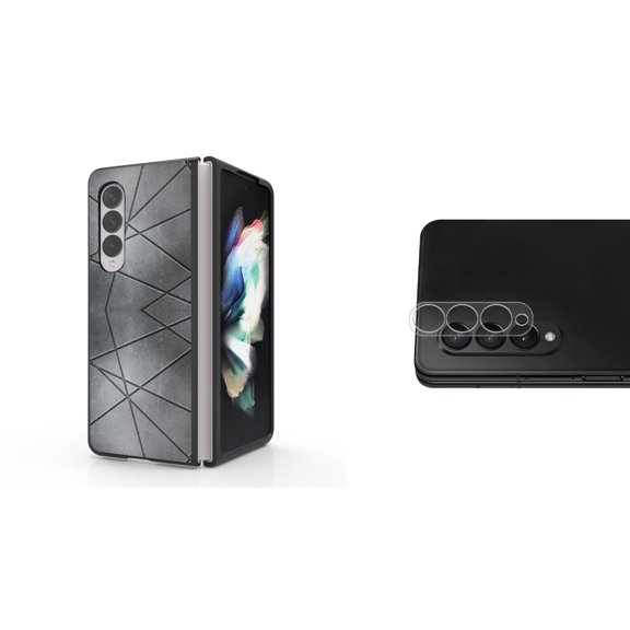 Accessory Bundle for Galaxy Z Fold 4: Slim Snap-On Case (Abstract Grey), Rear Camera Glass Protector