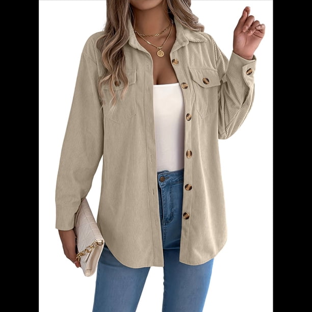 Camisa de Punto para Mujer, de Otoño, de Corta, de , de Larga, con Botones Albaricoque M
