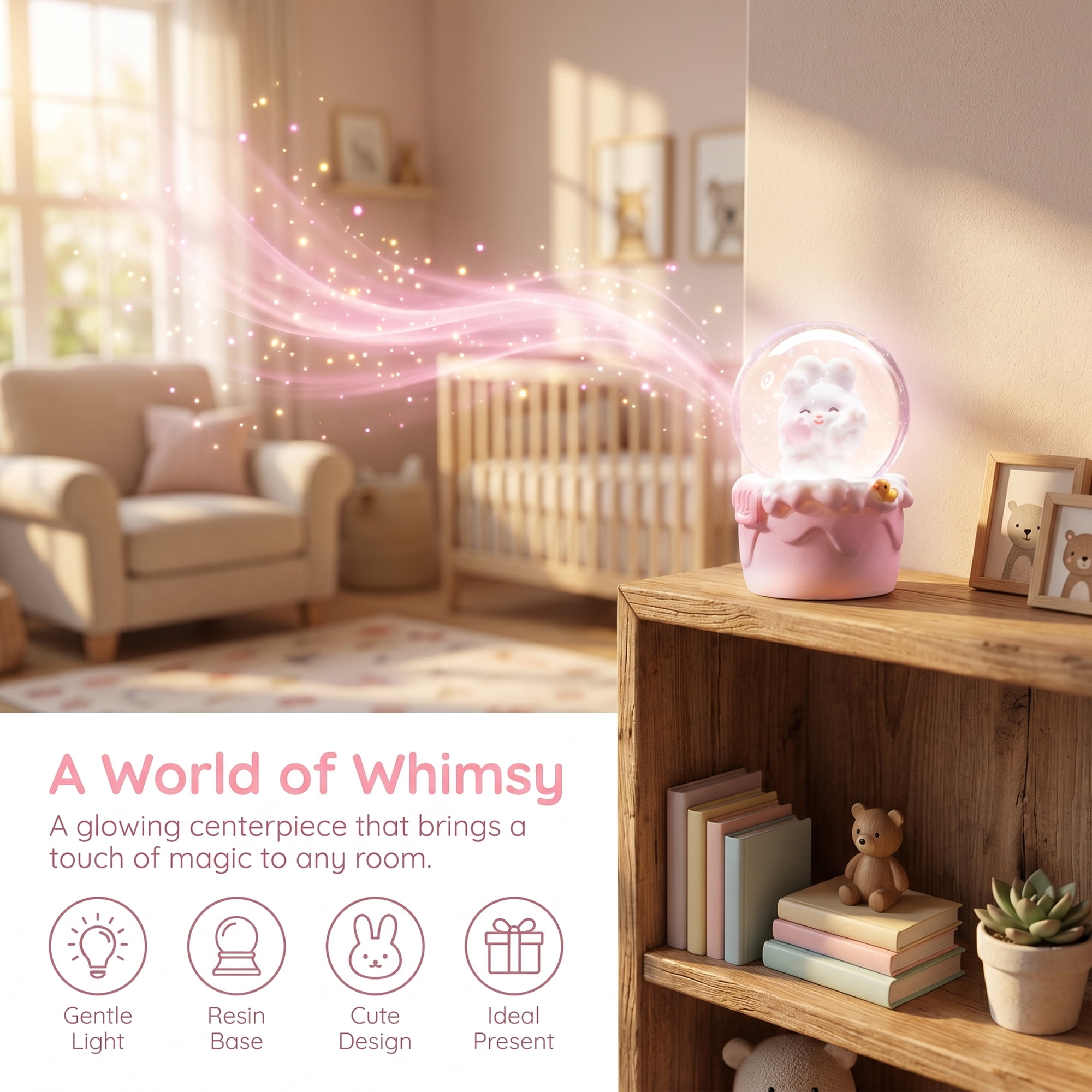 Unique Bargains Cartoon Light Up Crystal Ball Mini Resin Snow Globe LED Sphere Pink