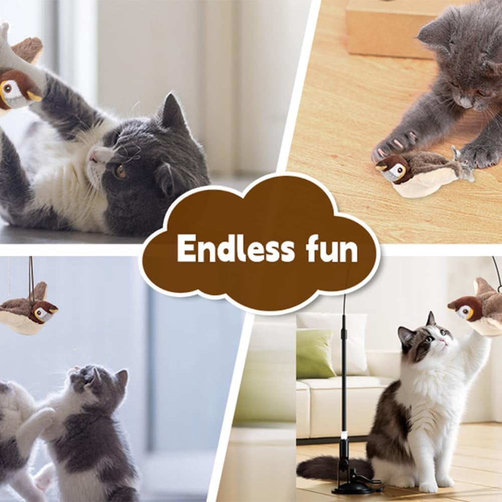 Flying Bird Cat Toy, Motion Activated Simulated Chirping Toy with Feather Tail, Remote Control Cat Toy with Catnip, Interactive Pet Play Toy for Cat Exercise and Entertainment