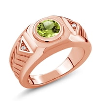 Gem Stone King 2.03 Ct Round Green Peridot 18K Rose Gold Plated Silver Men's Ring