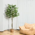 thumbnail image 3 of Artificial Tree, 7ft Fake Ficus Tree, Faux Plastic Ficus Plant in Pot with Durable Plastic Trunk, Fake Silk Plant for Home Decor Office House Living Room Indoor Outdoor, 3 of 7