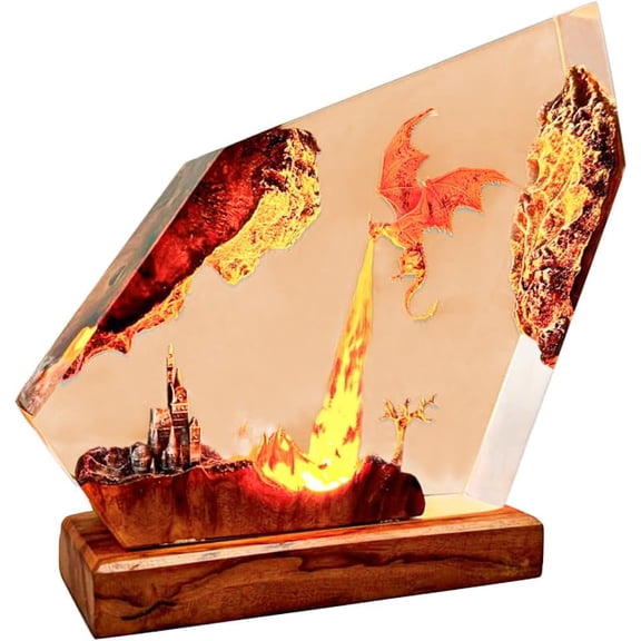 Epoxy Fire Dragon Resin Lamp, Handmade Multi-Color LED Night Light with USB, Unique Bedroom Decor, Fantasy Gift for Men, Husband, Boyfriend & Kids