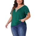 thumbnail image 4 of Camisetas de verano de talla grande para mujeres Agnes Orinda para el Día de San Patricio, blusas básicas de manga corta con escote en V de encaje, 2X verde oscuro, 4 of 6
