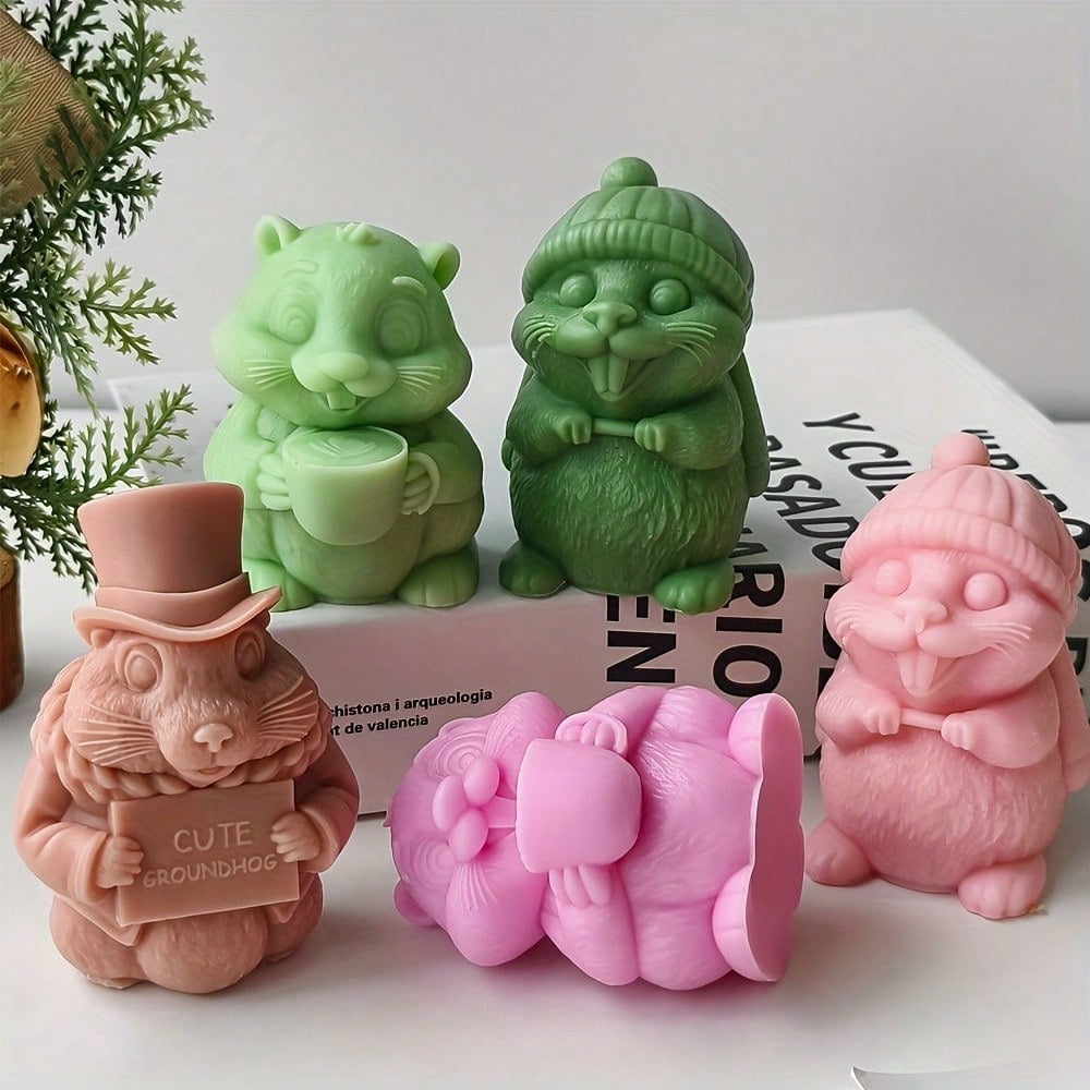 3PCS Groundhog Day 3D Silicone Mold Set, Animal Candle Molds for DIY Epoxy Resin, Soy Wax, Plaster Crafts (Woodland Creatures Series)