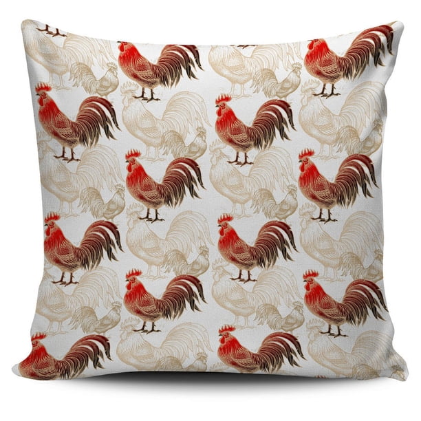 Funda de cojín con dibujo de gallo y gallina