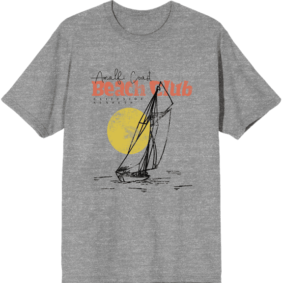 Amalfi Coast Beach Club Adult Heather Gray Crew Neck Short Sleeve Tee-Large