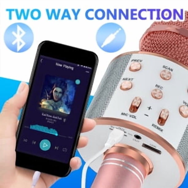 Micro Karaoké Enfant Sans Fil – Bluetooth, Enregistrement, 5 Effets Vocaux, Selfie, Batterie 8h – Dès 5 Ans