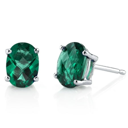 Peora 1.50 Ct T.G.W. Oval-Cut Created Emerald 14K White Gold Stud Earrings
