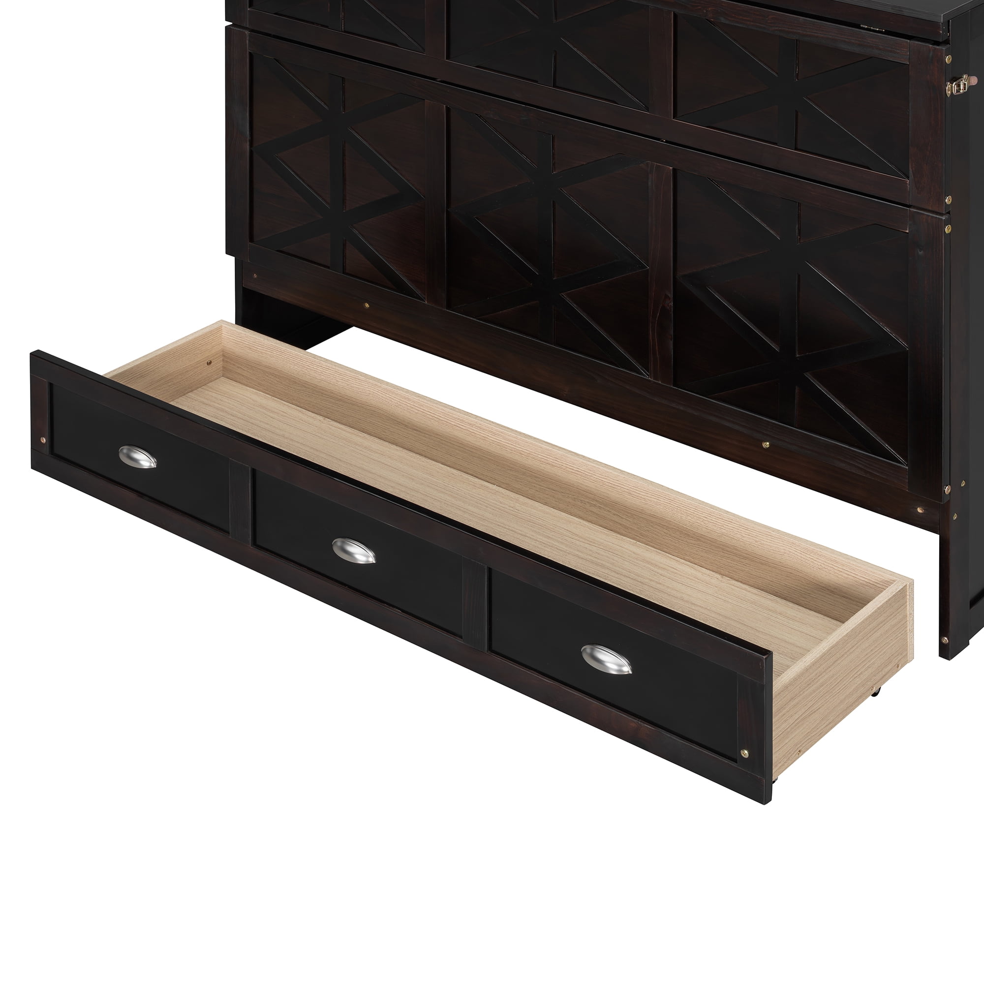 Full Size Murphy Bed with Large Drawers and Charging Station for Bedroom, Guest Room
