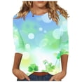 thumbnail image 1 of Diufon T-Shirts de la Saint-Patrick pour Femmes Décontractés Grande Taille Imprimé Trèfle Manches 3/4 Col Rond, 1 of 5