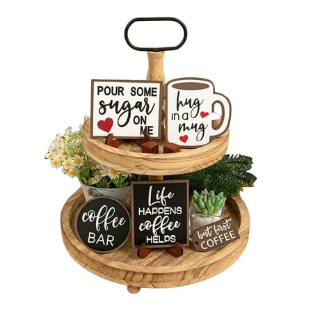 

1 Set Of Farmhouse Tiered Tray Set Home Family Tiered With Wooden Beads Signs Farmhouse Tray Sets For Kitchen Home Table Mini Holiday Party Supplies