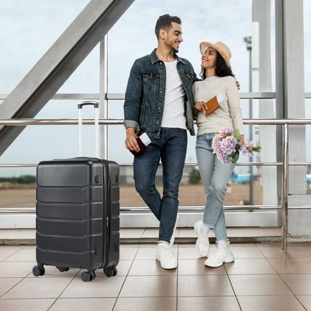 CONCETTA Hardside Expandable Luggage with Spinner Wheels  TSA Lock Black  24 inch