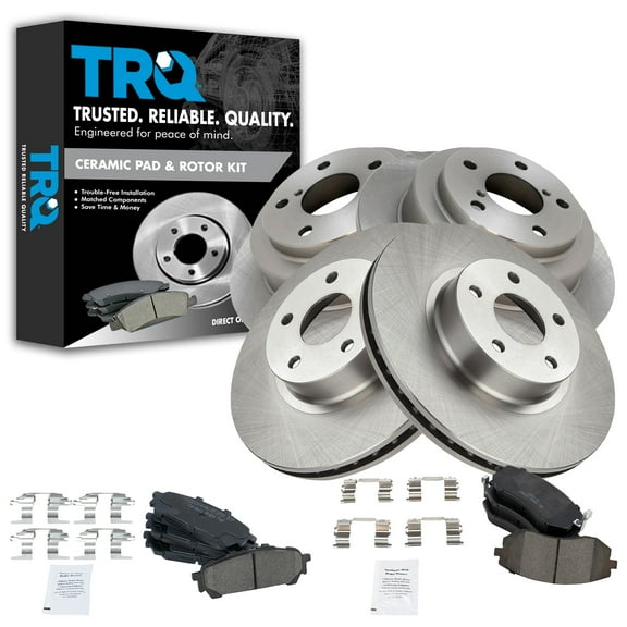TRQ Front and Rear Brake Pad & Rotor Kit Brake Pads Brake Rotor Ceramic Fits Select 2005-2006 Saab 9-2X 2004-2007 Subaru Impreza