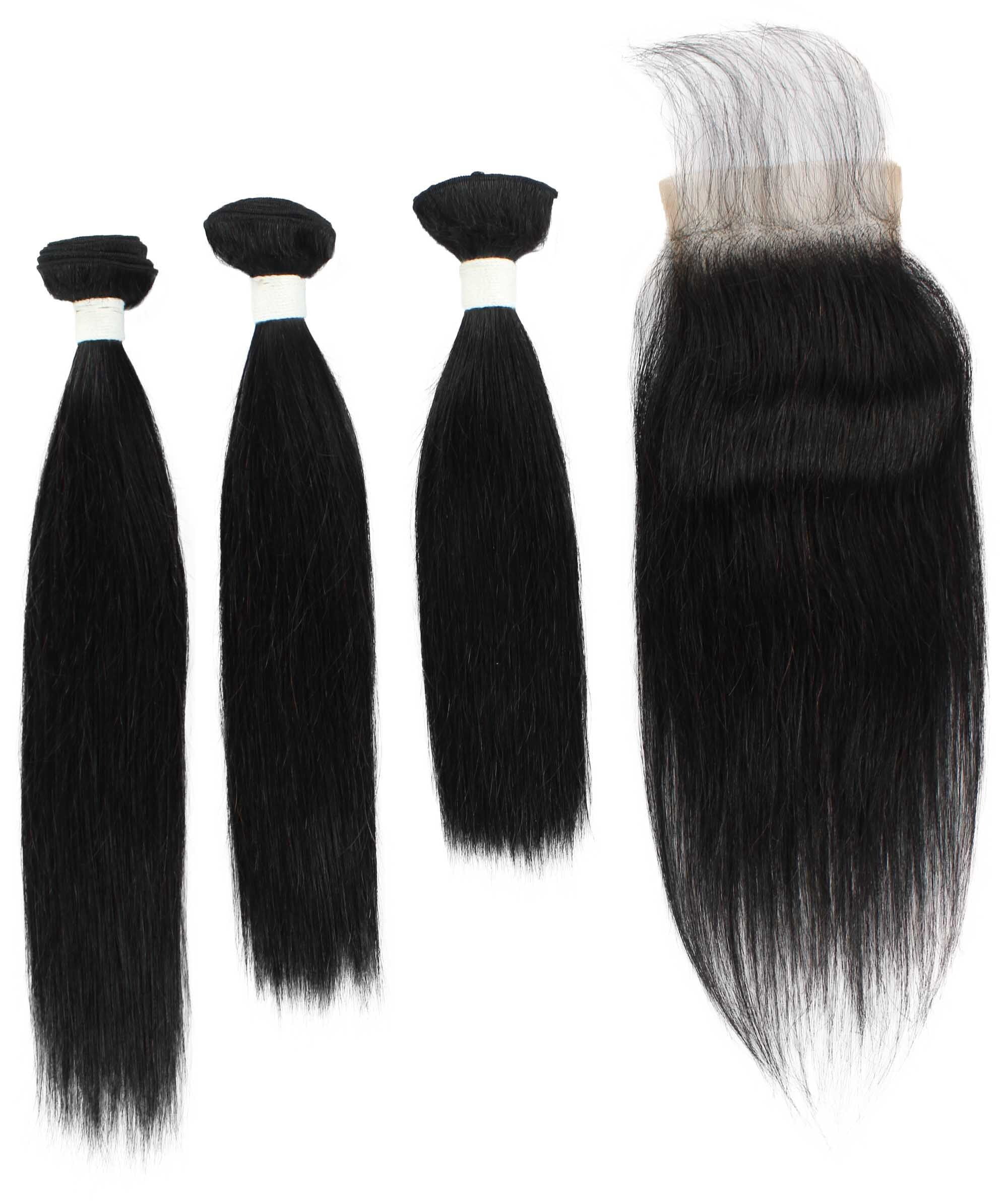 LUXLUXE Rico 100% Unprocessed A7 Grade Human Hair Bundle Free Part 4X4 Hand Tied Swiss Lace Closure