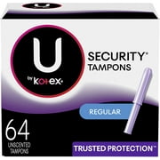 U by Kotex Security Tampons, Regular Absorbency, Unscented, 64 Count (4 Packs of 16) (Packaging May Vary)