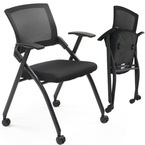 Alvantor Folding Office Chair with Wheels and Sliding Armrests for Conference and Home Use