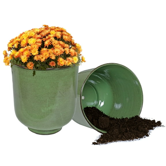 Sunnydaze Vivian 11" x 11" x 12" Round Jade Metal Outdoor Planter Pot 2-Count